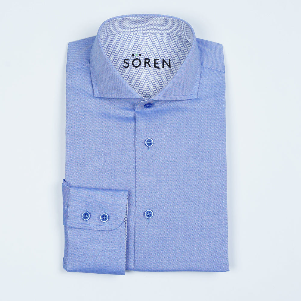 Blue dress shirt white clearance collar